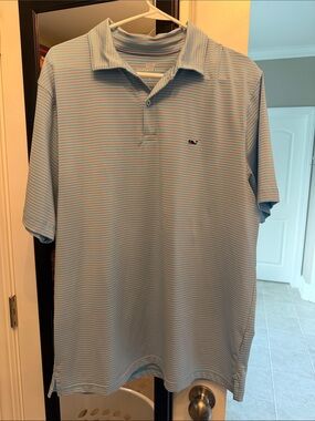Vineyard Vines Men’s Light Blue & White Striped Polo